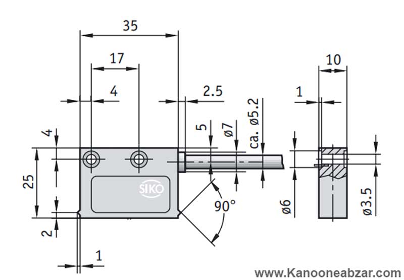 ابعاد فیزیکی سنسور MSK500