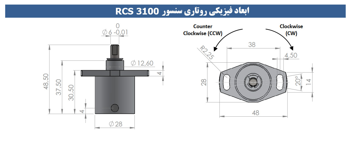 ابعاد فیزیکی روتاری سنسور
