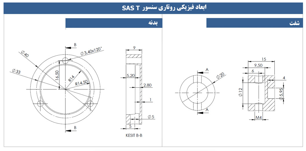  ابعاد فیزیکی روتاری سنسور با خروجی canopen
