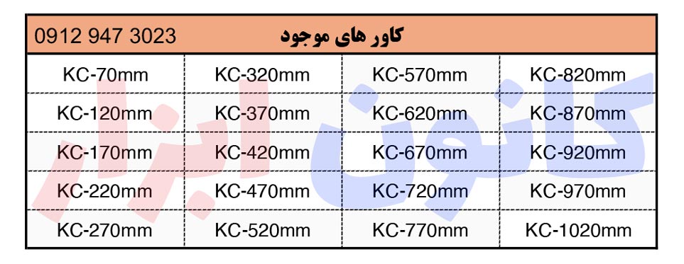 لیست ابعاد کاور خطکش ka300